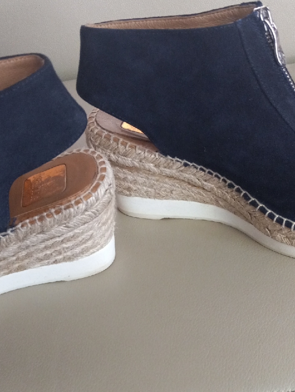 kanna  Emily Navy Suede Peep-Toe Wedge Sandals with Front Zipper Size EU 39 - Picture 7 of 15